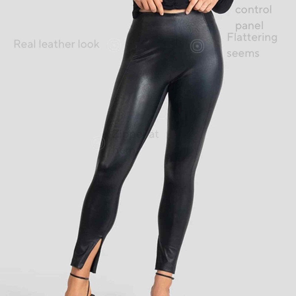 Honeylove Vegan Leather Legging Womens 1X Black High Waist‎ Shaping Ankle Zip